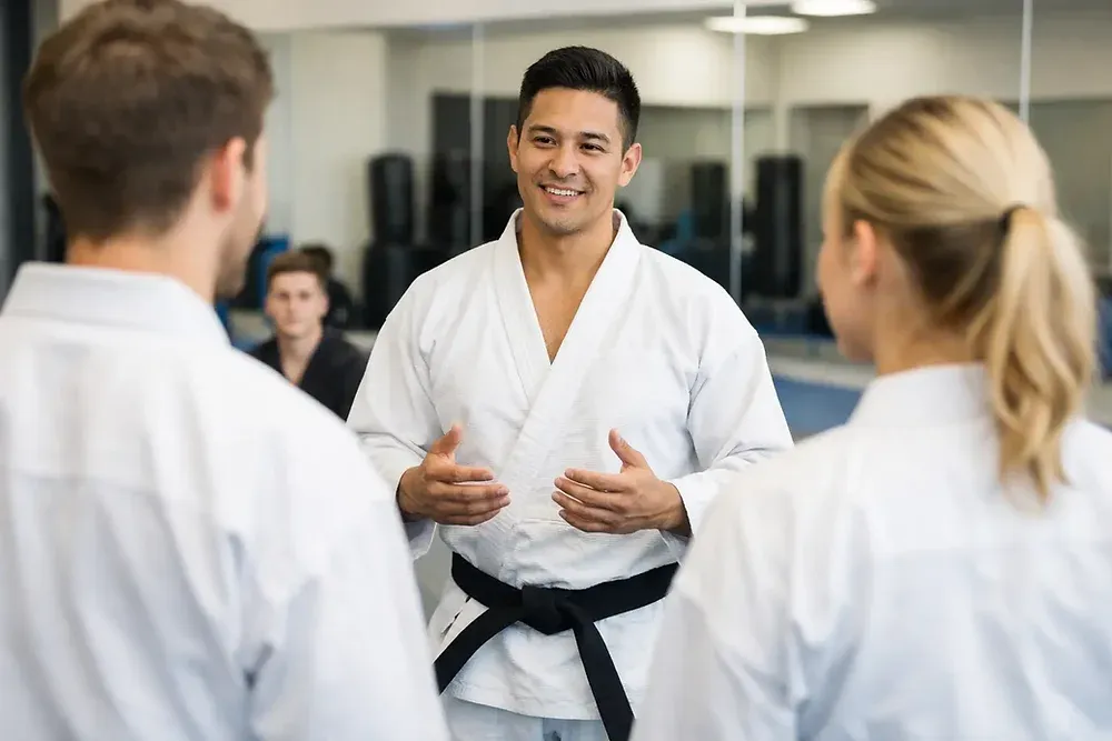 Adult students practicing a martial arts free trial class at Vanguard Academy
