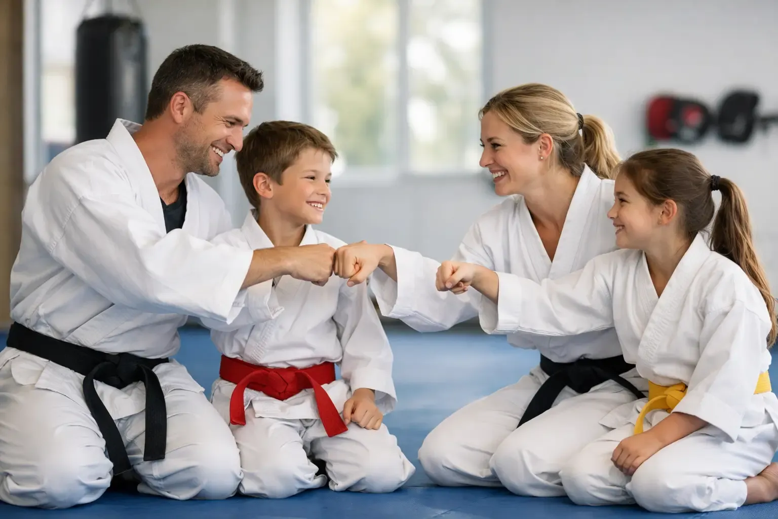 Family martial arts students training together to build connection, discipline, and confidence