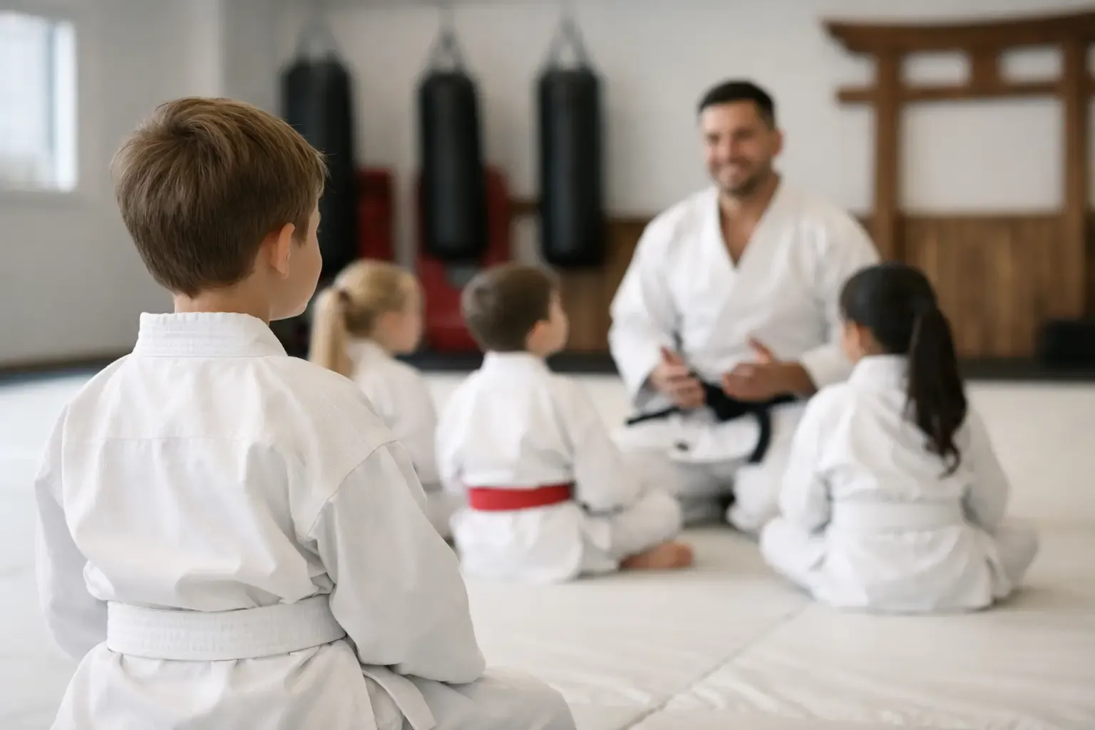 Young student training in a structured kids martial arts dojo
