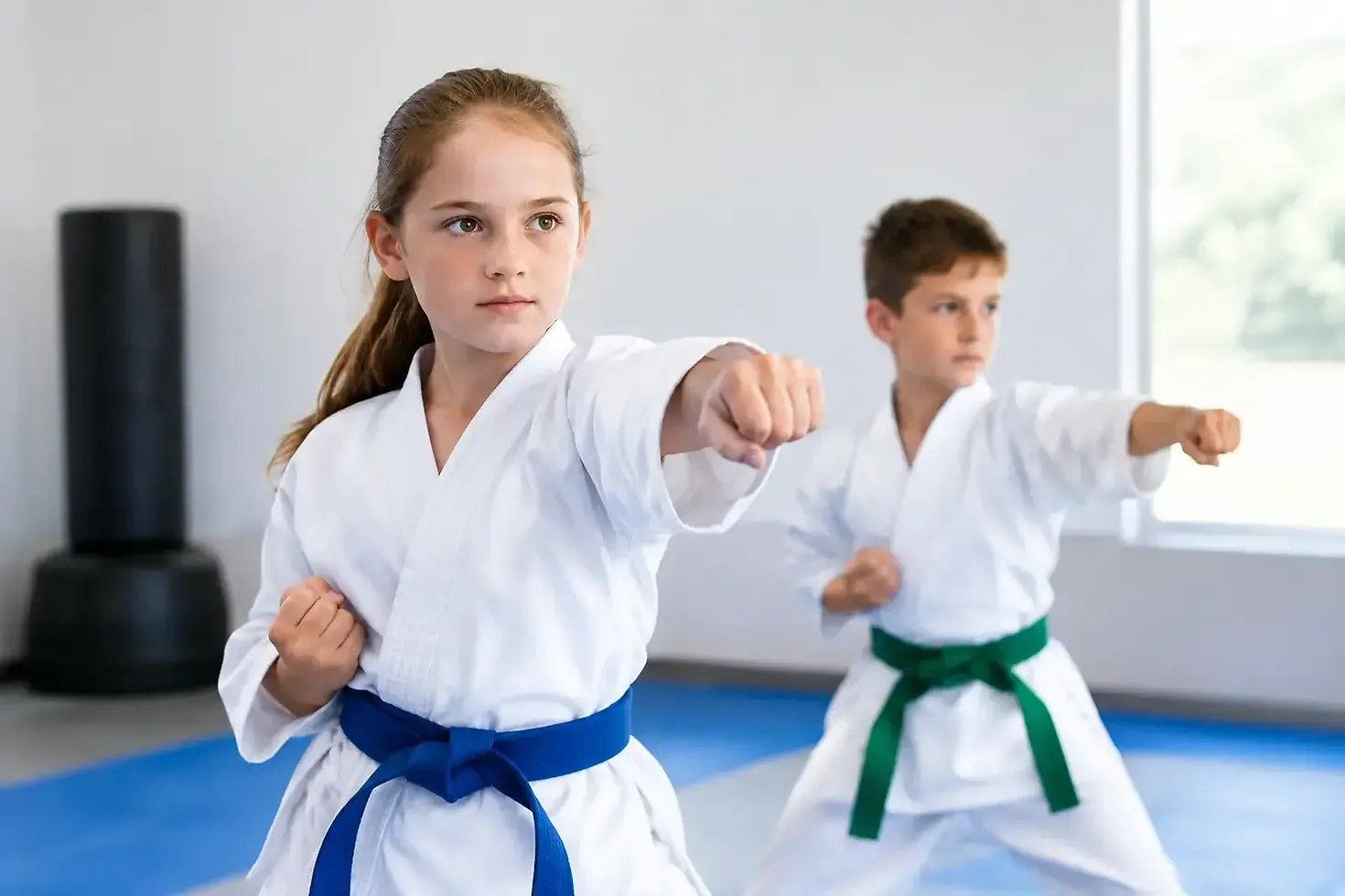 Youth martial arts students training together in a North Dundas dojo