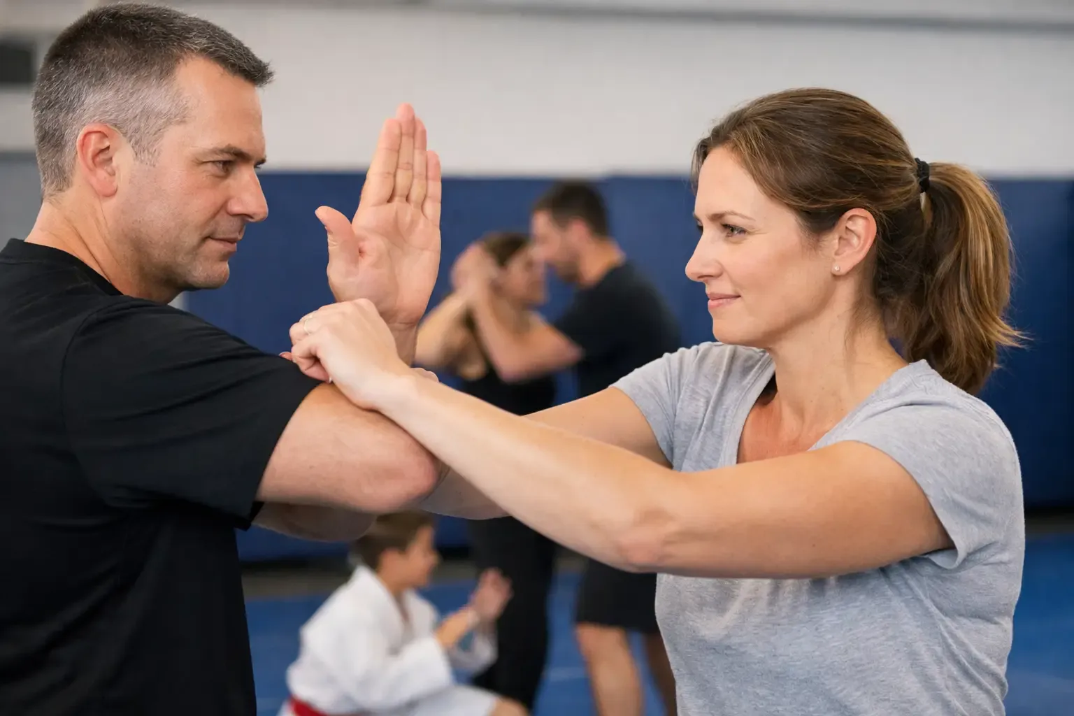 Students practicing self-defense in a North Dundas martial arts class