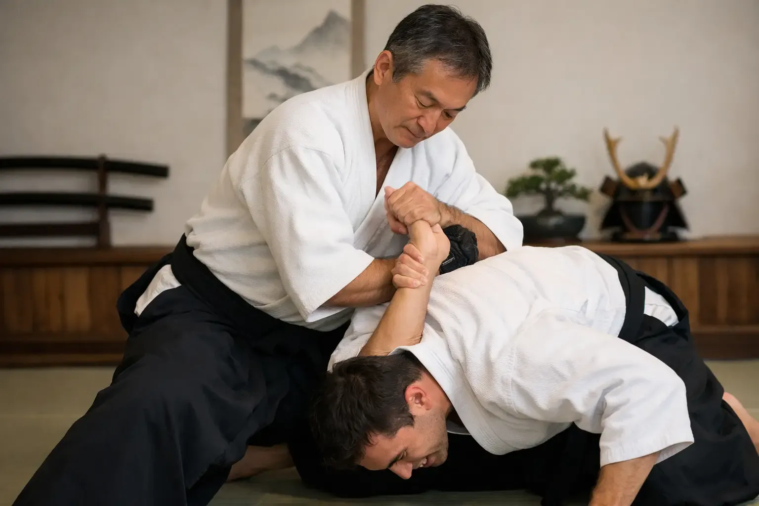 Students practicing traditional Japanese Jiu-Jitsu