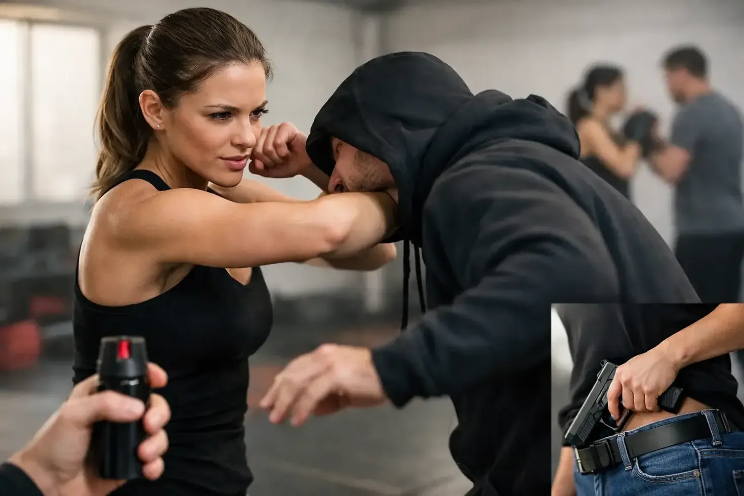 Women practicing practical self-defense skills with a training partner